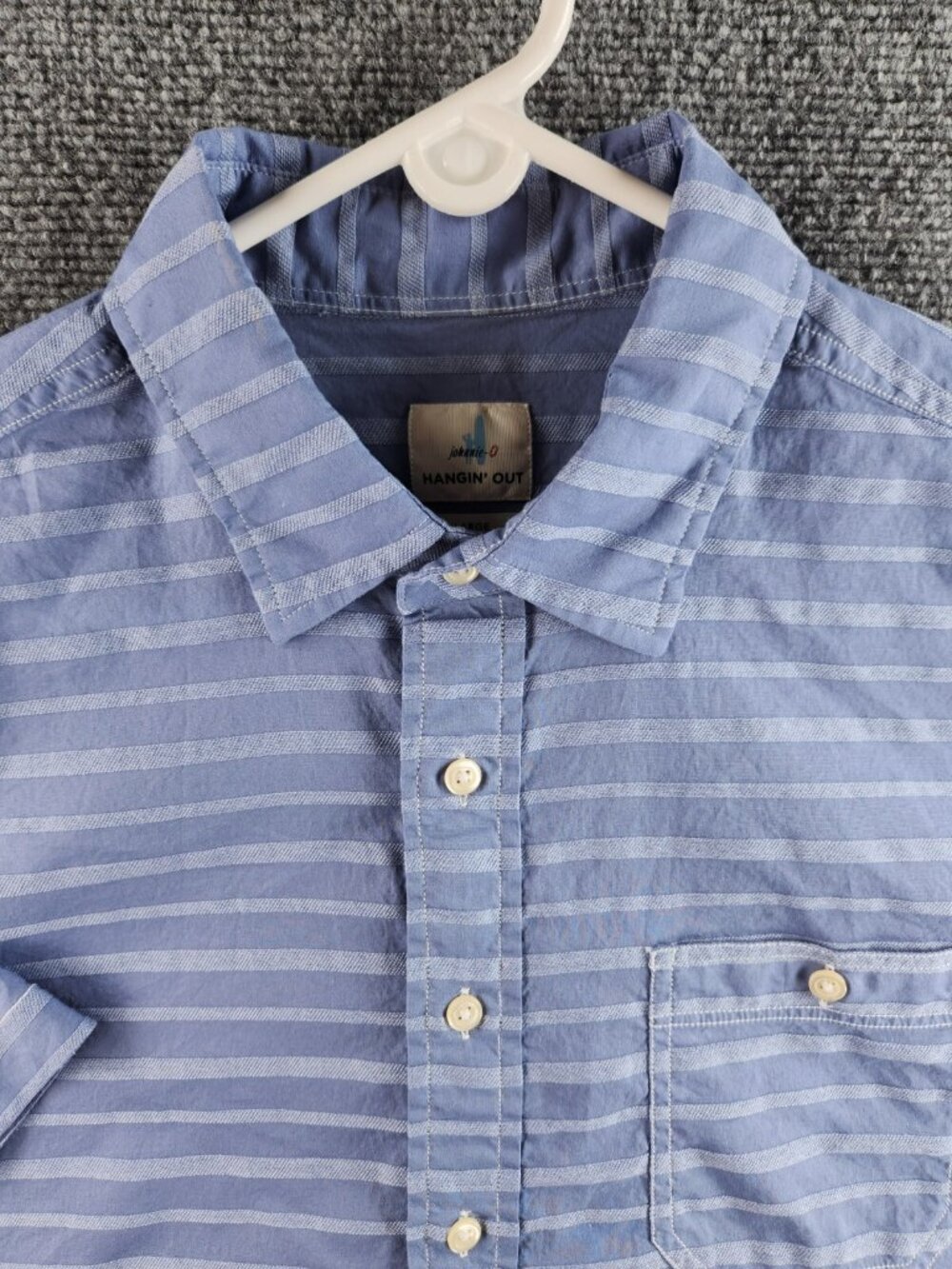 Johnnie O Hangin Out Button Up Short Sleeve Striped Blue Large Cotton Blend